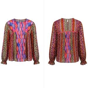 Blank London Mixed Print Ruffle Cuff Blouse Women See Measurements